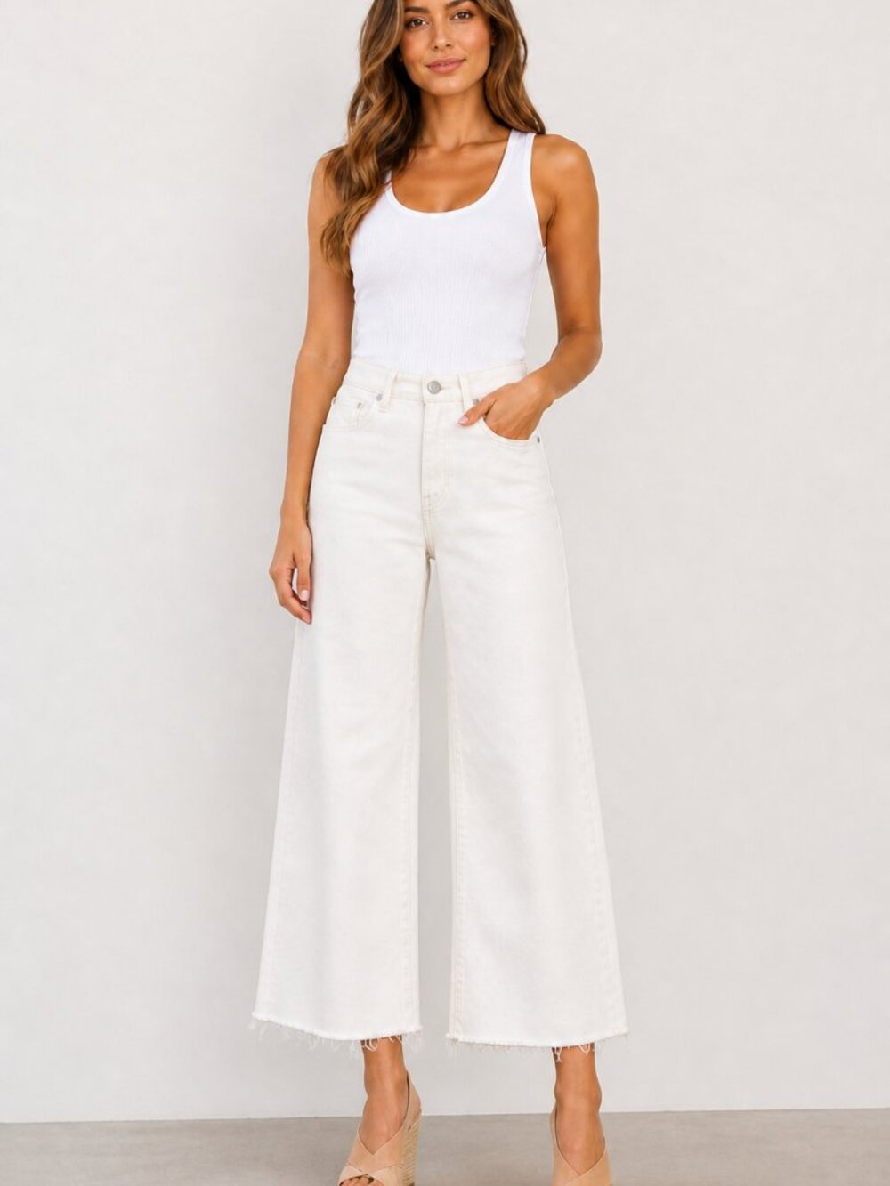 FRAME Le Palazzo Crop Wide Leg Jeans – White – Size 30